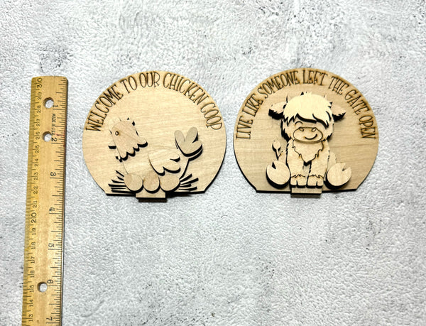 Chicken and highland cow insert for standing gumball machine and snowglobe