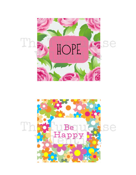 Set of 6 4x4 Floral Word Block digital download printable