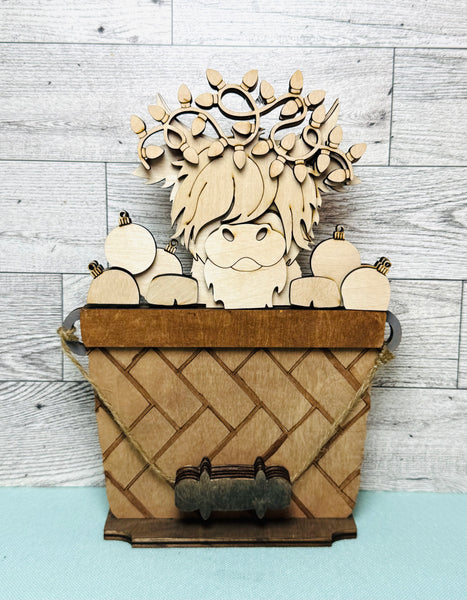 Christmas highland cow insert for interchangeable basket
