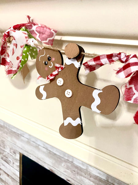 Hanging gingerbread man and peppermint DIY banner