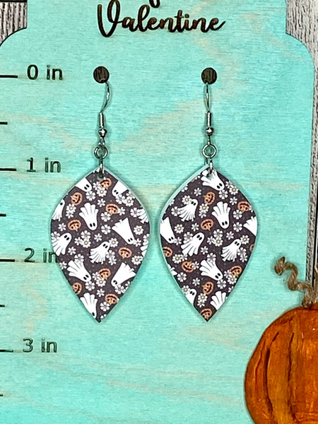 Floral ghosts and jack o lanterns acrylic earrings