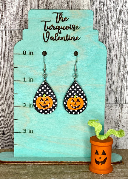 Teardrop polka dot jack o lantern earrings