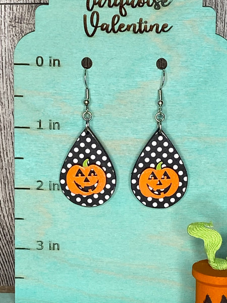 Teardrop polka dot jack o lantern earrings