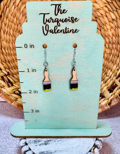 Paint brush earrings lime green