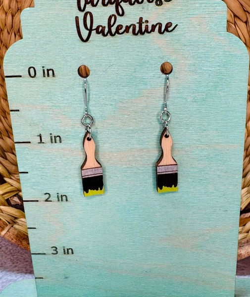 Paint brush earrings lime green
