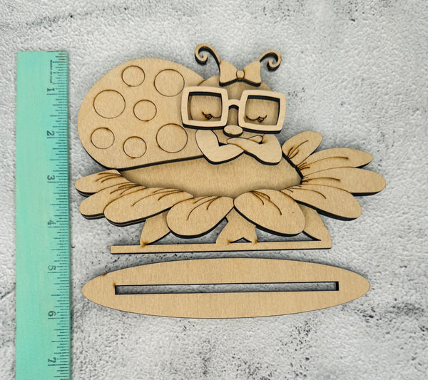 Ladybug sleeping on a flower shelf sitter DIY kit
