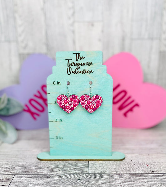 White with pink and purple dot earrings