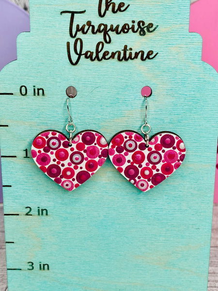 White with pink and purple dot earrings