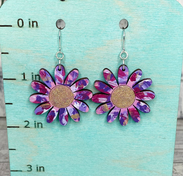 Purple flower earrings