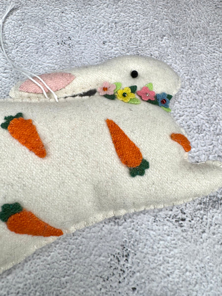 Primitive bunny with carrots and flowers