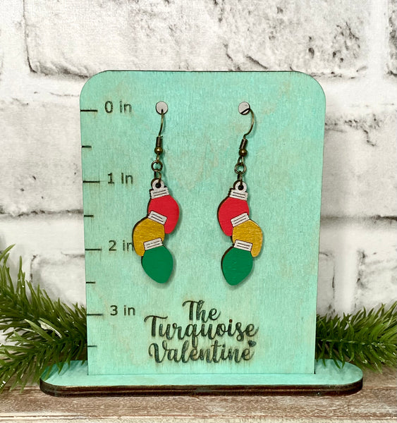 Red, gold and green christmas bulb earrings