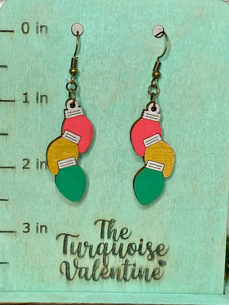 Red, gold and green christmas bulb earrings