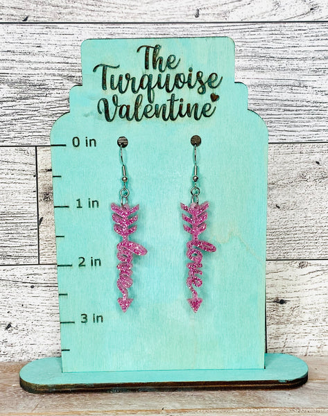 Love arrow pink glitter acrylic earrings