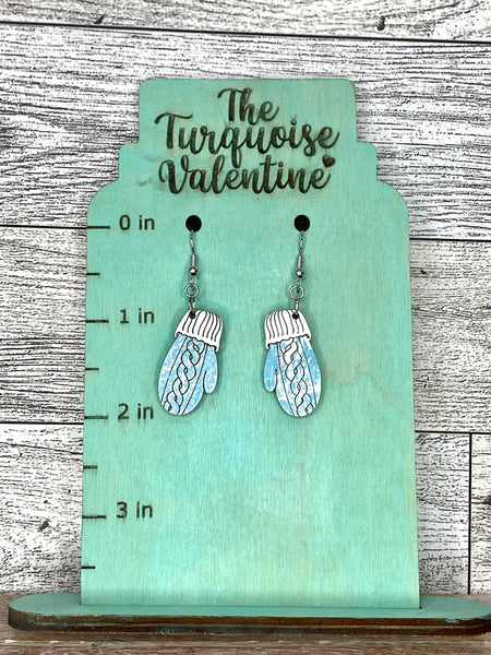 Blue snowy mitten earrings