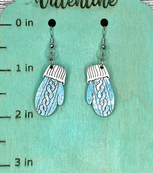 Blue snowy mitten earrings