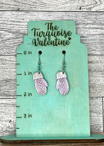 Lavender snowy mitten earrings