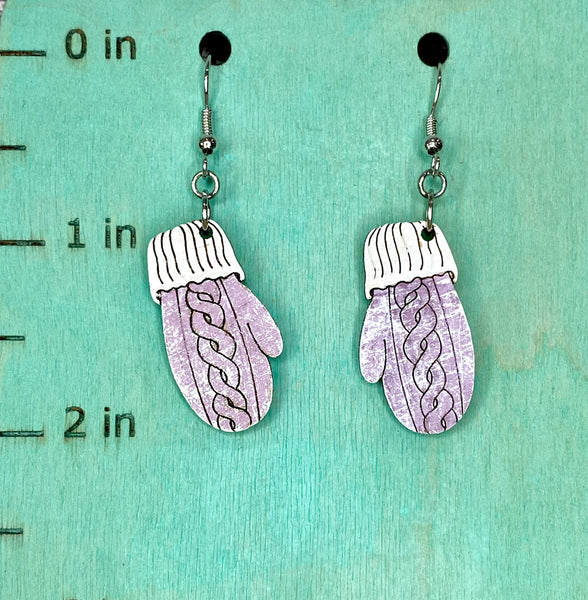 Lavender snowy mitten earrings