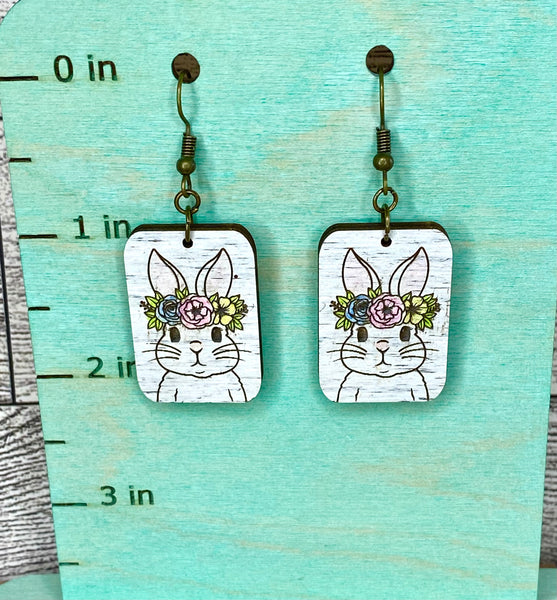 Floral bunny earrings