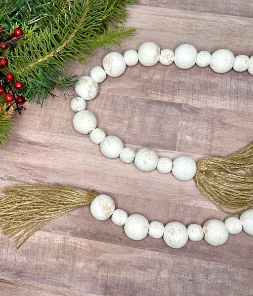 Chunky white distressed wood bead garland (finished)