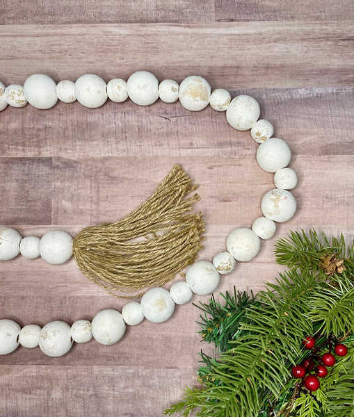 Chunky white distressed wood bead garland (finished)
