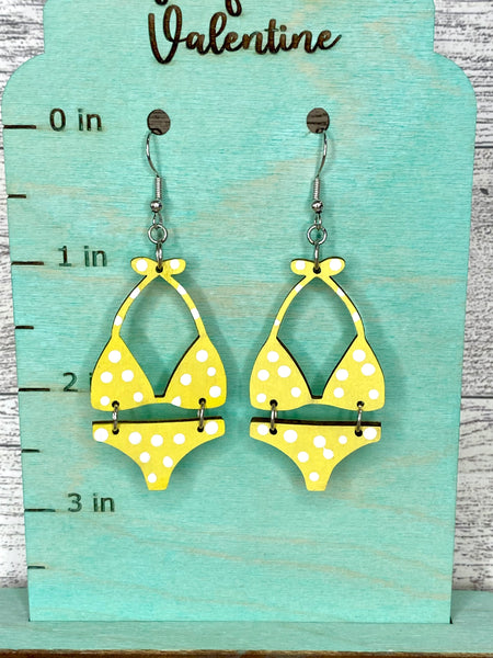 Yellow polka dot bikini earrings