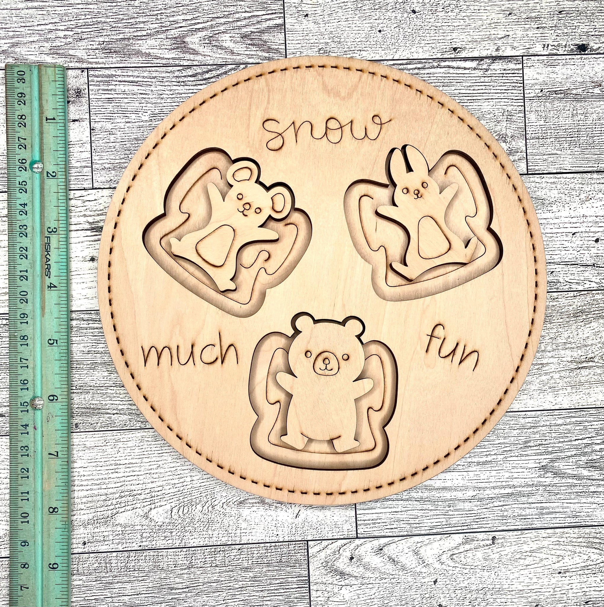 Snow Much Fun round sign – Turquoise Valentine