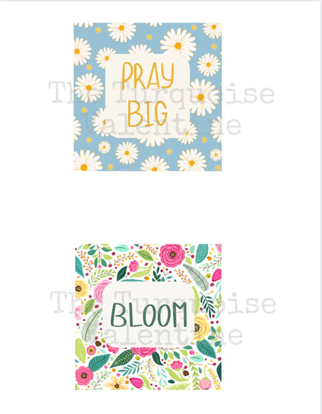 Set of 6 4x4 Floral Word Block digital download printable