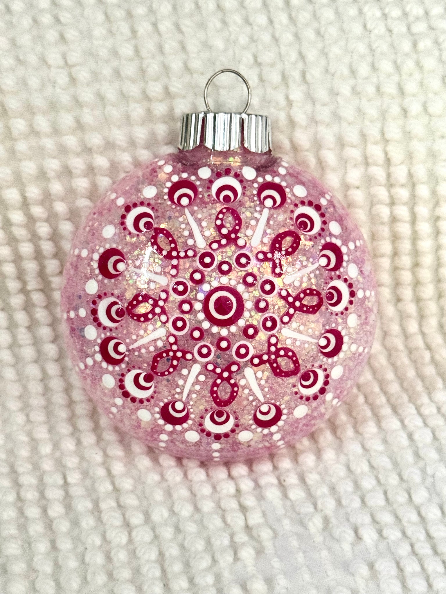 Dot art breast cancer awareness mandala ornament #50