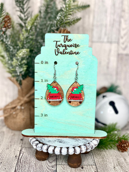 Red truck Christmas earrings