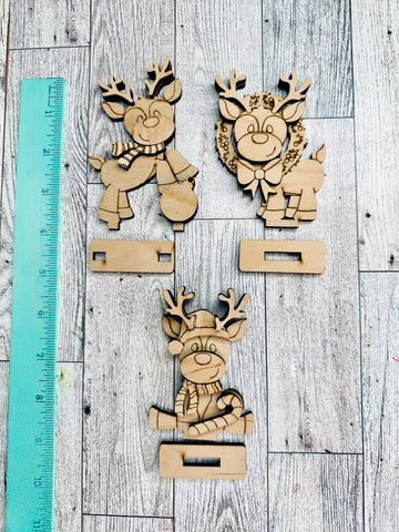 Set of 3 reindeer DIY shelf sitters