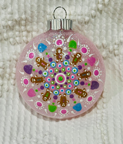 Dot art gingerbread mandala ornament #57