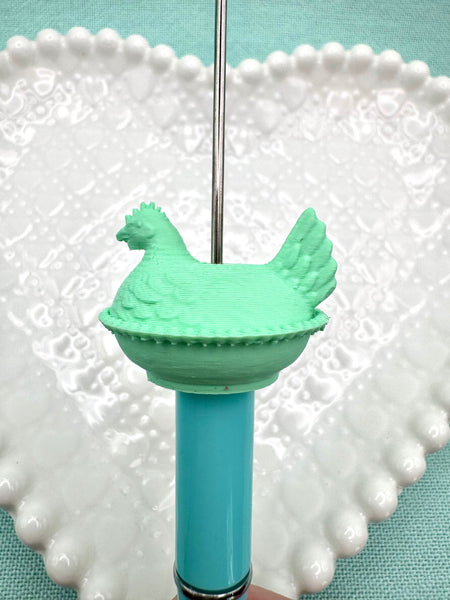 Jadeite green colored hen on nest bead