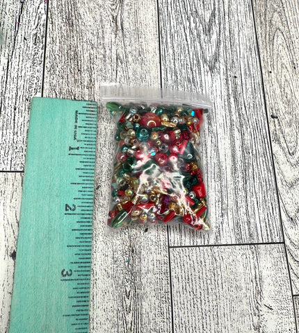 Red, green and gold seed beads for jewelry making