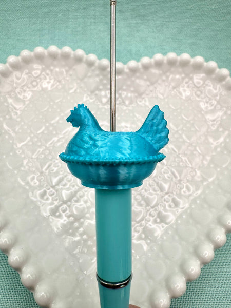 Silky teal blue hen on nest bead