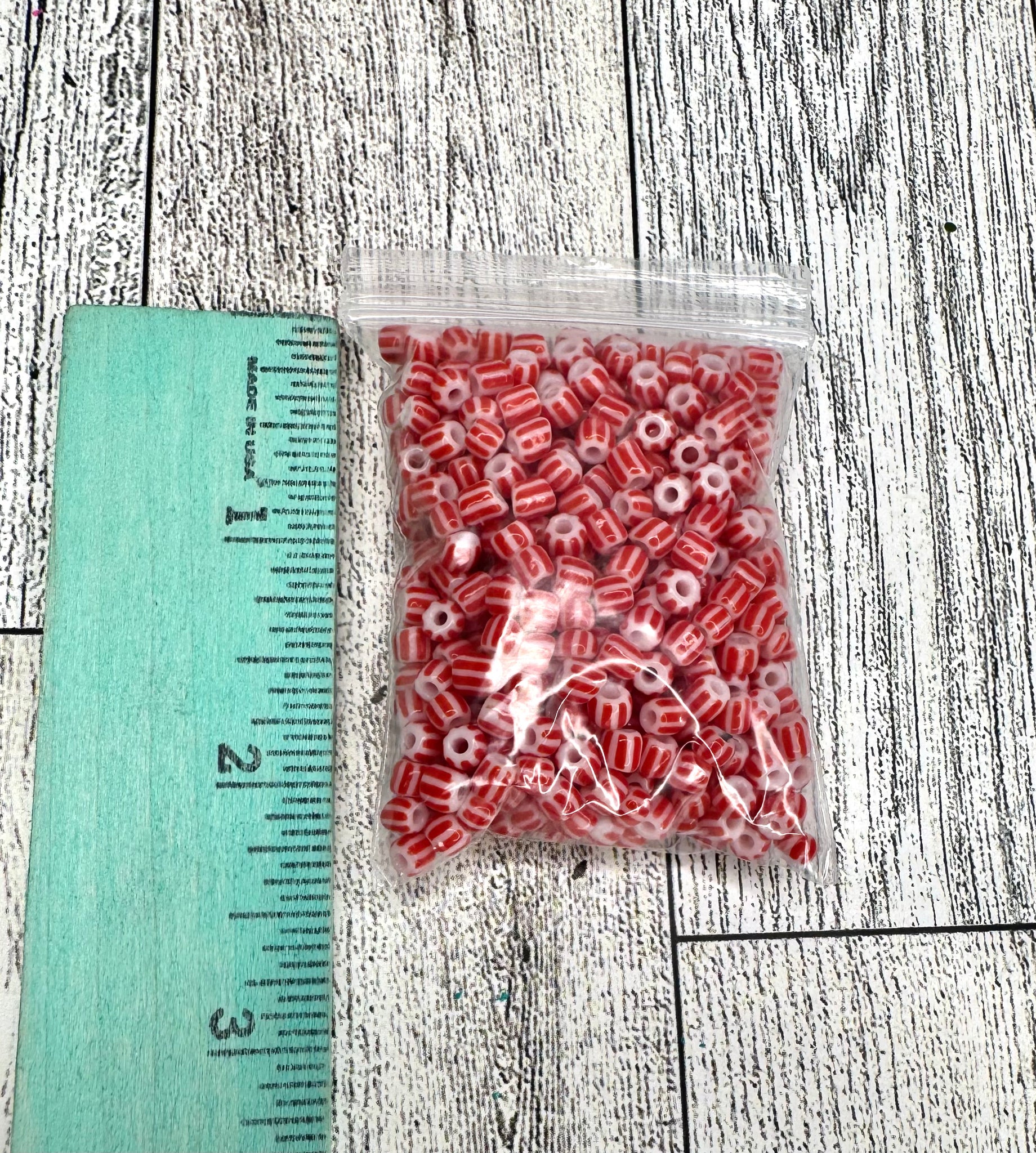 Red and white striped seed beads for jewelry making