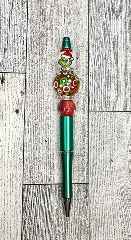 Hand dotted beadable grinch pen #35