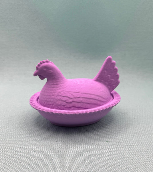 Purple 3D printed hen on the nest trinket dish