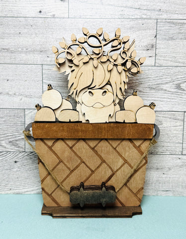 Christmas highland cow insert for interchangeable basket