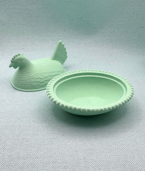 Green 3D printed hen on nest trinket dish