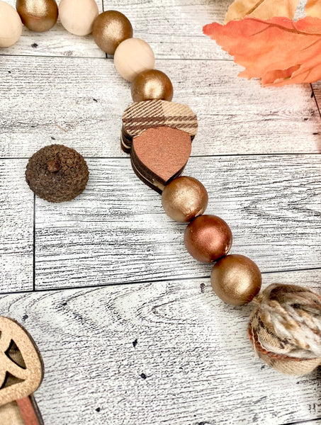 Acorn themed DIY fall garland kit with 2 acorn beads and 15 wood beads(20mm)