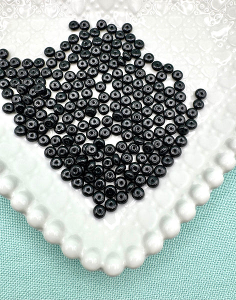 Black 6mm donut glass beads for jewelry making