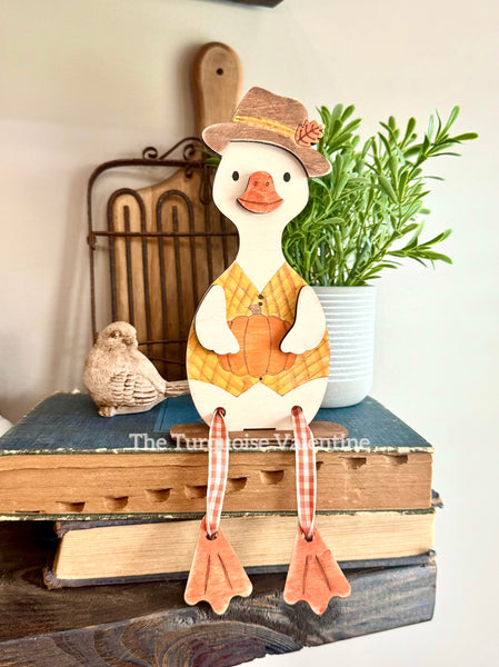 Shelf sitter goose with dangle legs