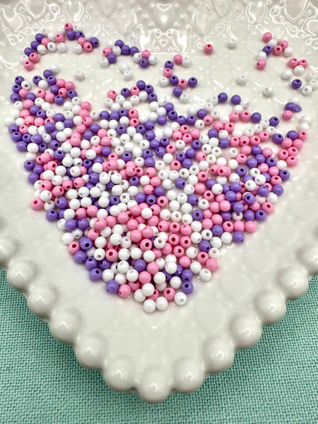 4mm purple, pink and white round beads