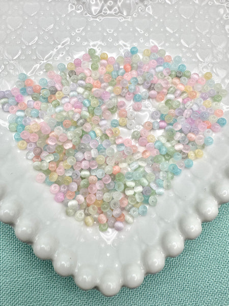 Pastel 4mm round cat eye glass beads