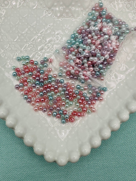 4mm round pearl beads (blue pink purple and white)