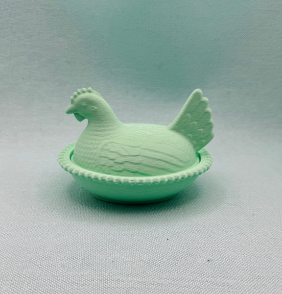 Green 3D printed hen on nest trinket dish
