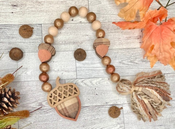 Acorn themed DIY fall garland kit with 2 acorn beads and 15 wood beads(20mm)