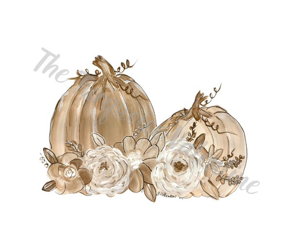 Floral ghost and pumpkins printables (my original artwork) digital downloads