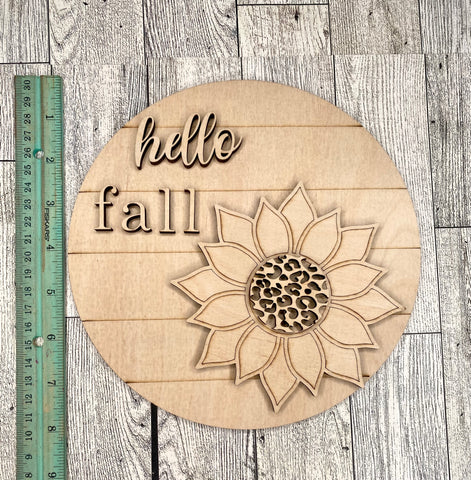 8 inch round Hello Fall Sunflower sign