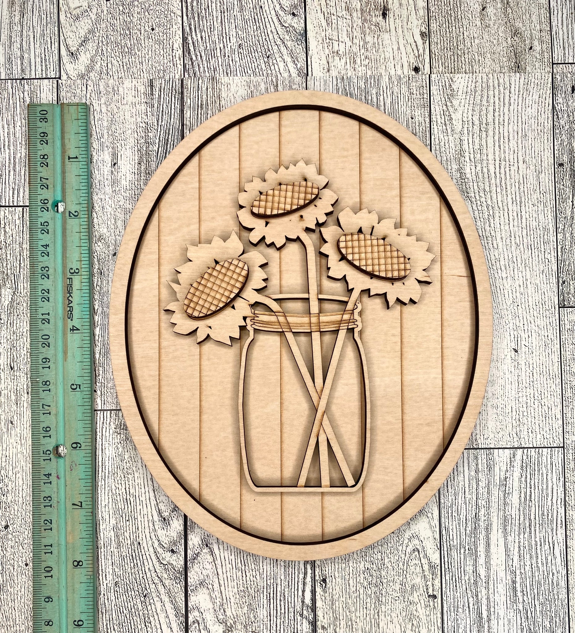 8 inch oval sunflowers in a jar sign